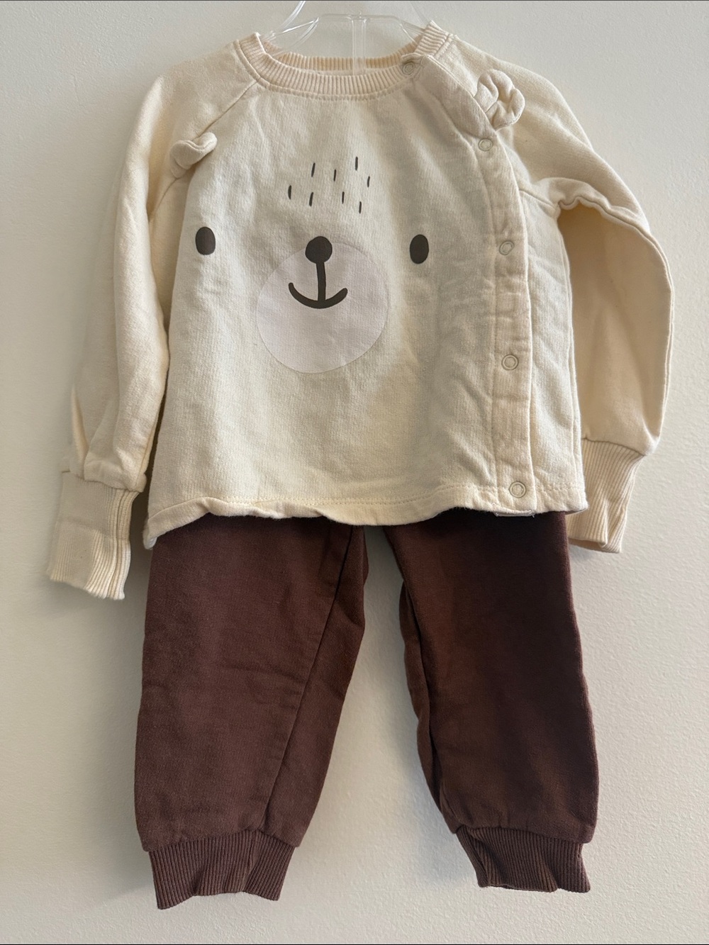 Kids Neutral Bear Face Top and Brown Jogger Set